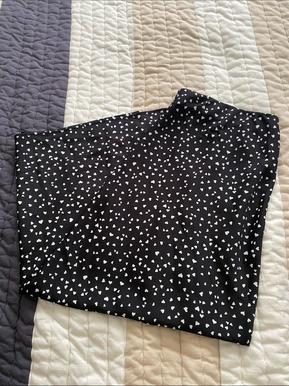 Black Midi Skirt with White Heart Print